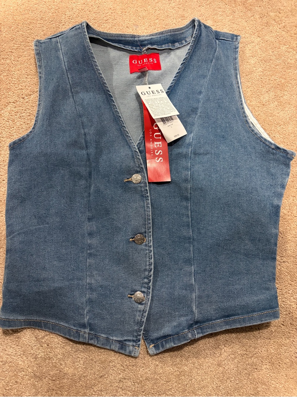Guess Denim Button-Front Vest in Blue